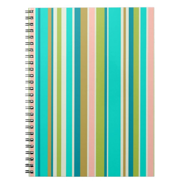 Retro vertical pink turquoise and peach stripes notebook (Front)