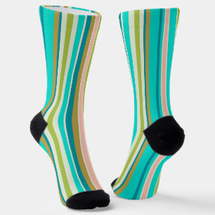 Retro vertical pink turquoise and peach stripes socks