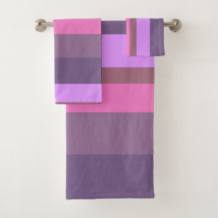 Retro Vertical Stripes Eggplant, Mauve & pink Bath Towel Set