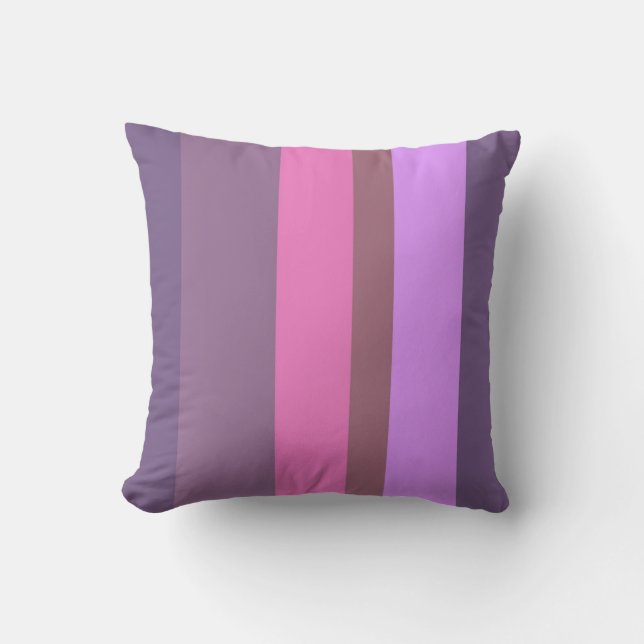 Retro Vertical Stripes Eggplant, Mauve & pink Cushion (Front)