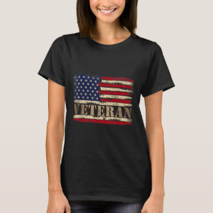 Retro Veteran Bold Text Usa Flag Fathers Day T-Shirt