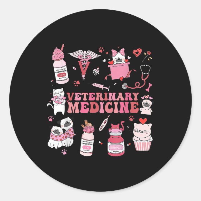 Retro Veterinary Medicine Valentine Vet Tech Cat D Classic Round Sticker (Front)