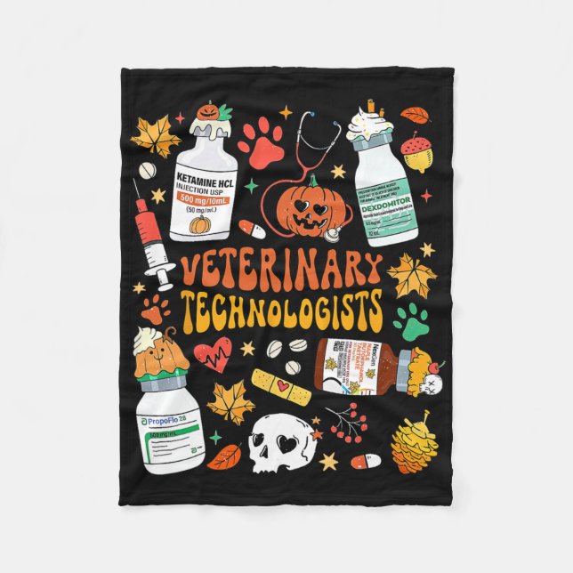Retro Veterinary Technologists Spooky Halloween An Fleece Blanket (Front)