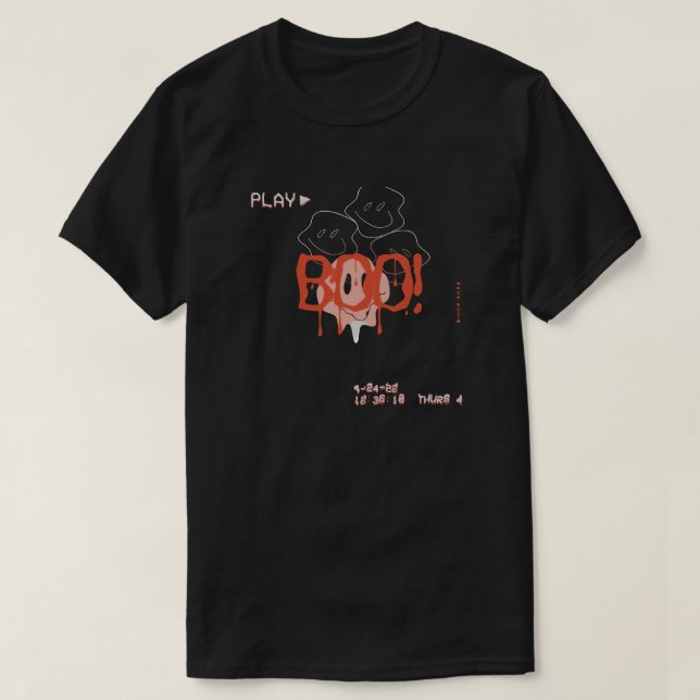 Retro VHS Ghosts: BOO! Halloween t-Shirt (Design Front)
