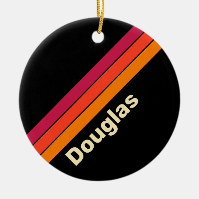 Retro VHS Stripes with Name Ceramic Ornament (Front)