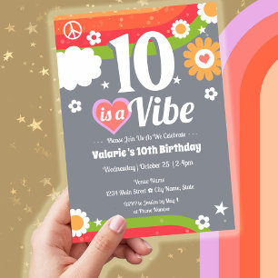 Retro  Vibe 10th Birthday  Invitation