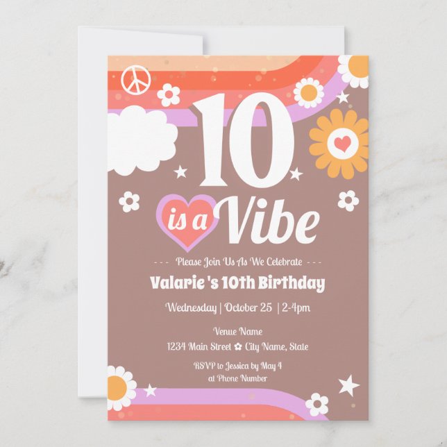 Retro  Vibe 10th Birthday  Invitation (Front)