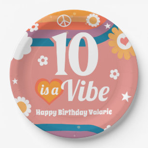 Retro Vibe 10th Birthday Paper Plate