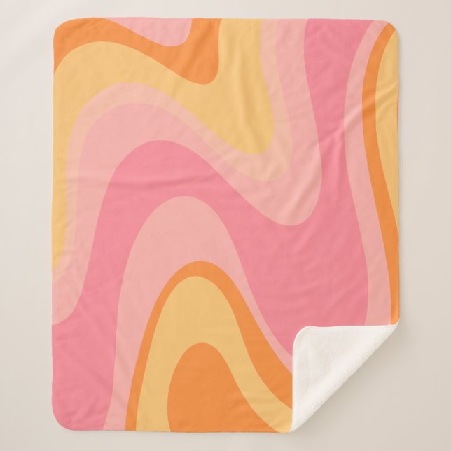 Retro Vibe Abstract Swirl 60s 70s Pink and Orange Sherpa Blanket (Front)