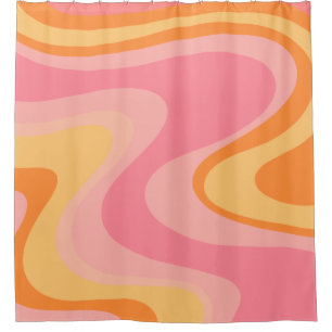 Retro Vibe Abstract Swirl 60s 70s Pink and Orange Shower Curtain