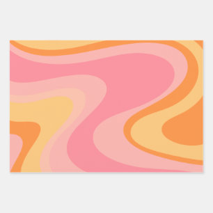 Retro Vibe Abstract Swirl 60s 70s Pink and Orange Wrapping Paper Sheet