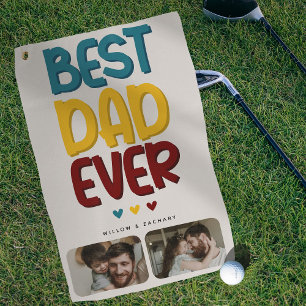 Retro Vibe 'Best Dad Ever' 2 Photo Collage Golf Towel