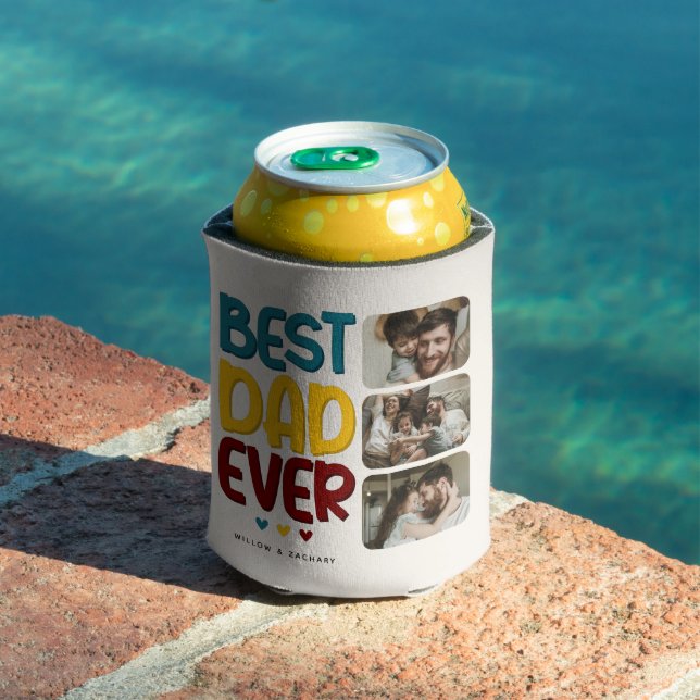 Retro Vibe 'Best Dad Ever' 3 Photo Collage Can Cooler (In Situ Pool)