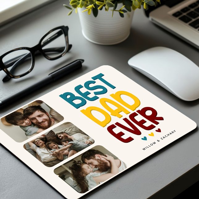Retro Vibe 'Best Dad Ever' 3 Photo Collage Mouse Pad (Creator Uploaded)