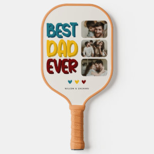 Retro Vibe 'Best Dad Ever' 3 Photo Collage Pickleball Paddle