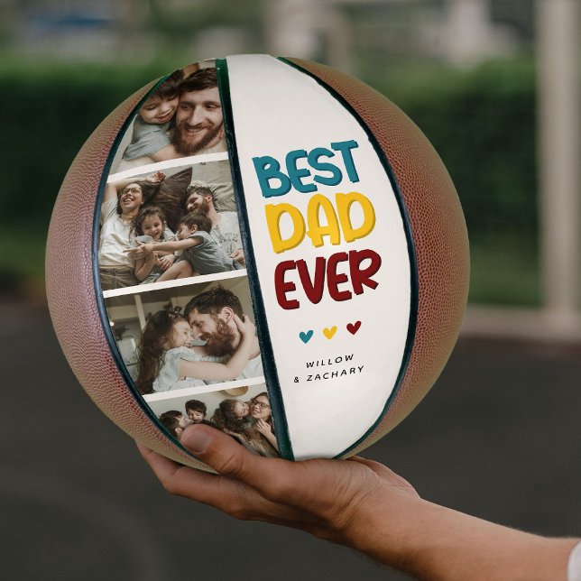 Retro Vibe 'Best Dad Ever' 4 Photo Collage Basketball (Creator Uploaded)