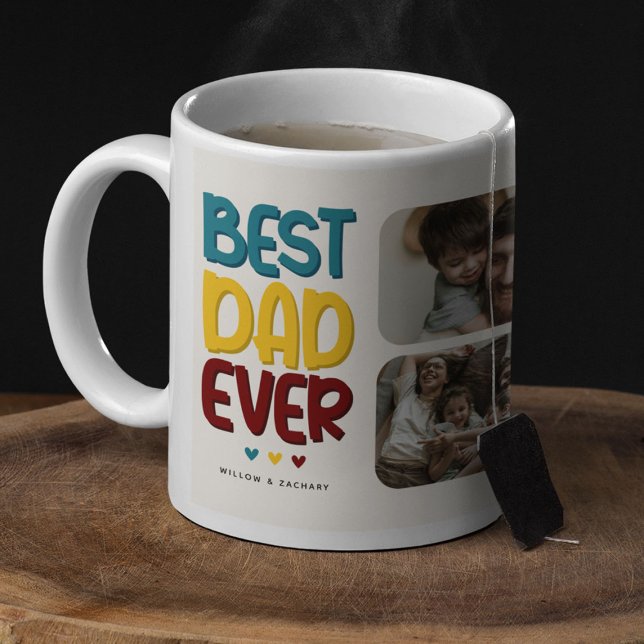 Retro Vibe 'Best Dad Ever' 4 Photo Collage Coffee Mug (Creator Uploaded)