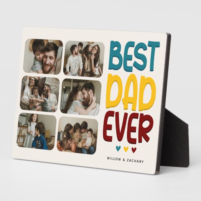 Retro Vibe 'Best Dad Ever' 6 Photo Collage Plaque (Side)