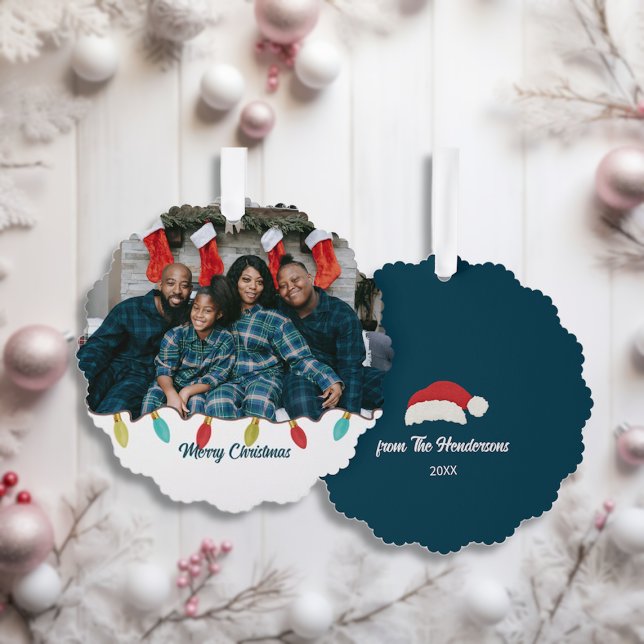 Retro Vibe Christmas Photo  Tree Decoration Card (Creator Uploaded)