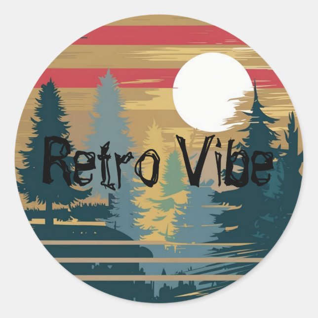 Retro Vibe Edit Text Name Forest Trees Classic Round Sticker (Front)
