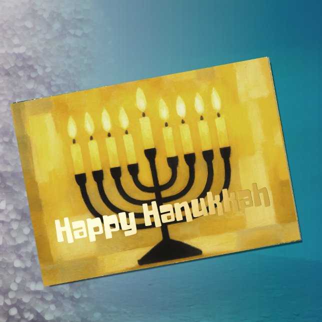 Retro Vibe Gold Hanukkah Menorah  Foil Holiday Card (Creator Uploaded)