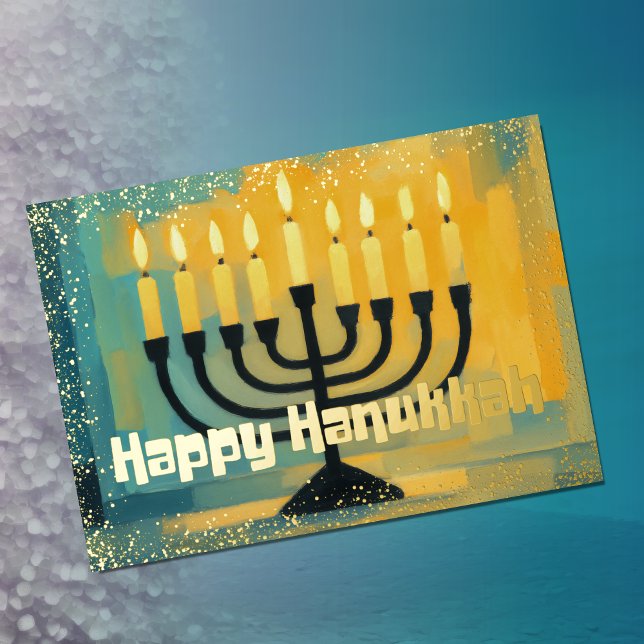 Retro Vibe Hanukkah Menorah Glitter Edge Foil Holiday Card (Creator Uploaded)