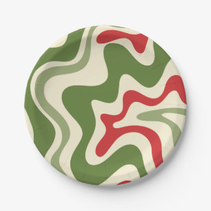 Retro Vibe Liquid Swirl Abstract Christmas Pattern Paper Plate