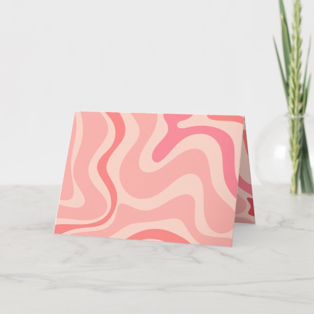 Retro Vibe Liquid Swirl Abstract Pattern in Pink Card (Front)
