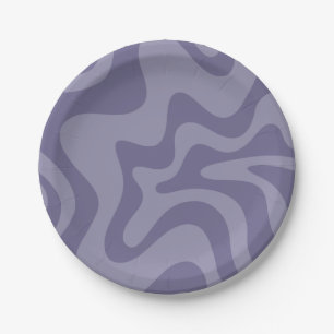 Retro Vibe Liquid Swirl Pattern in Purple Paper Plate