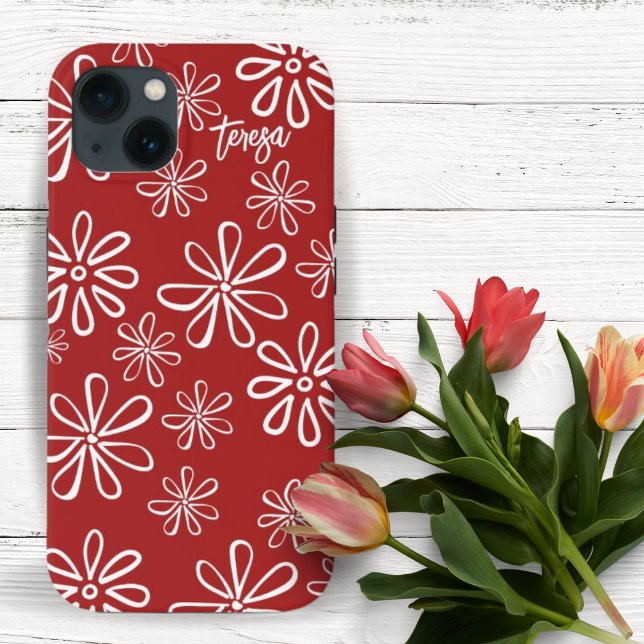 Retro Vibe Red and White Floral Custom Case-Mate iPhone Case (Creator Uploaded)