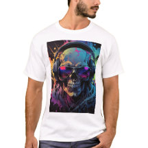 Retro Vibe Skull T-Shirt Design with Music Flair 