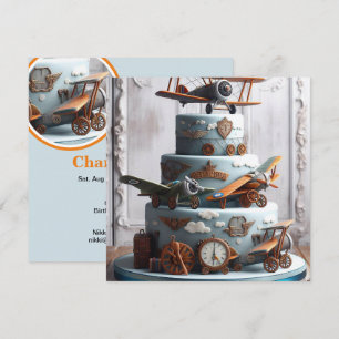 Retro Vibe Vintage Aeroplane Birthday Cake Invitation