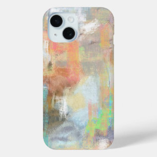 Retro vibe,yellow,peach,taupe,grey,cyan painting iPhone 15 case