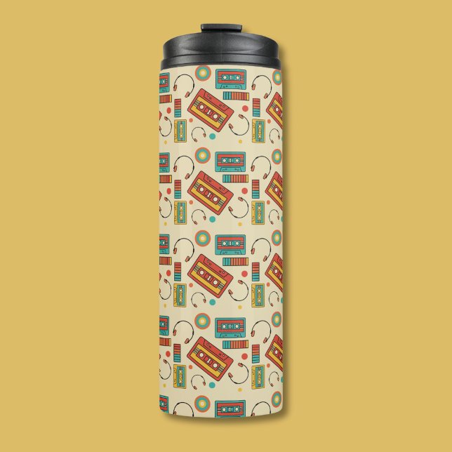 Retro Vibes - 1980s Cassette Tapes Pattern Thermal Tumbler (Creator Uploaded)