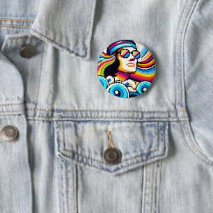Retro Vibes - 70s Groovy Pixel Art for Hobby Lover 6 Cm Round Badge