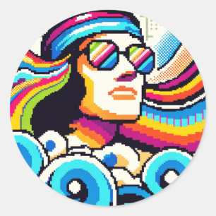 Retro Vibes - 70s Groovy Pixel Art for Hobby Lover Classic Round Sticker