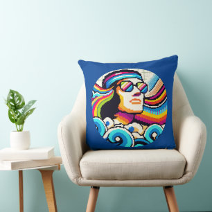Retro Vibes - 70s Groovy Pixel Art for Hobby Lover Cushion