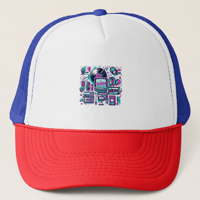 Retro Vibes 90s T-Shirt Trucker Hat (Front)