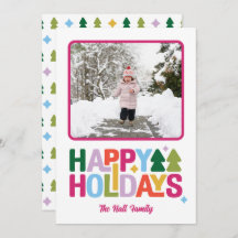 Retro Vibes Multi-Colour Holiday Photo Card