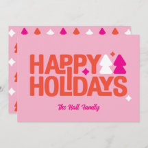 Retro Vibes Orange and Pink Holiday Card