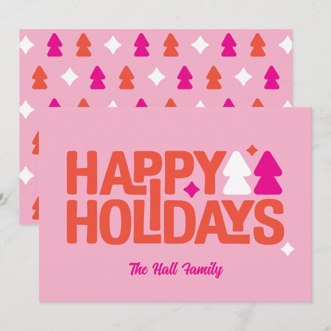 Retro Vibes Orange and Pink Holiday Card (Front/Back)