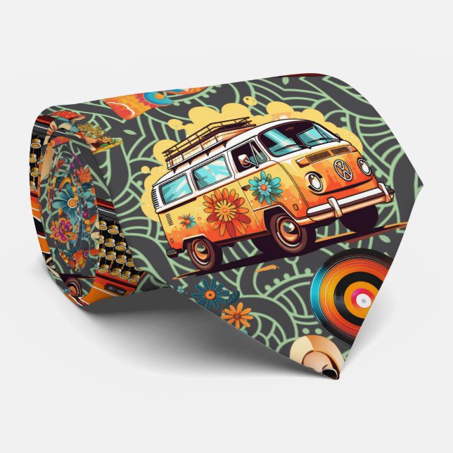 Retro Vibes Pattern RVP01A.D Brown BG Tie (Rolled)