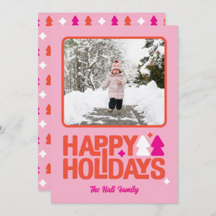 Retro Vibes Pink Orange Holiday Photo Card