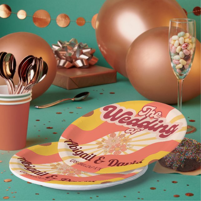 Retro Vibes Vintage Wedding Paper Plate (Multi)