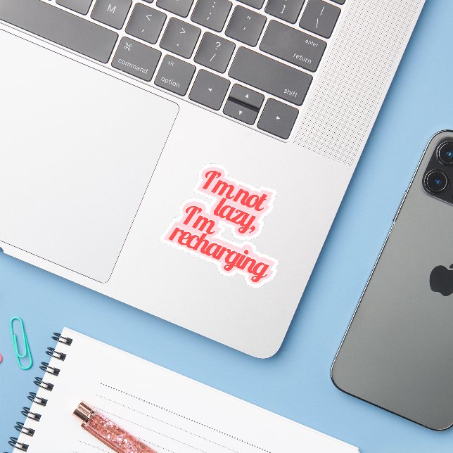 Retro Vibrant "I'm Not Lazy" Quote Sticker - Red & (Laptop w/ iPhone)