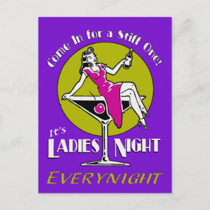 Retro vibrant Ladies Night customisable template Postcard