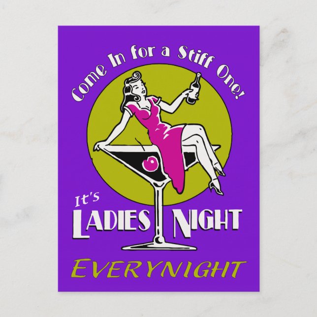 Retro vibrant Ladies Night customisable template Postcard (Front)