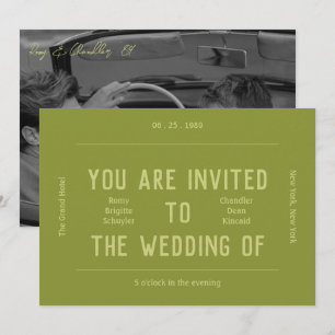 Retro Vibrant Monochrome Green Wedding Invitation