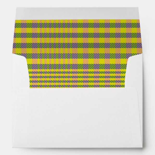 Retro Vibrant Yellow Plaid Pattern Graduation  Inv Envelope (Back (Bottom))