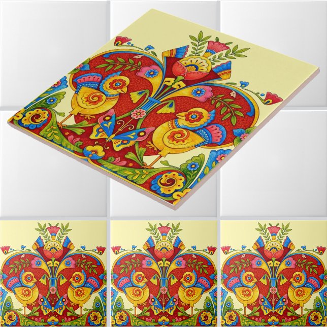 Retro Victorian Era Birds Butterflies Frieze Ceramic Tile (Creator Uploaded)